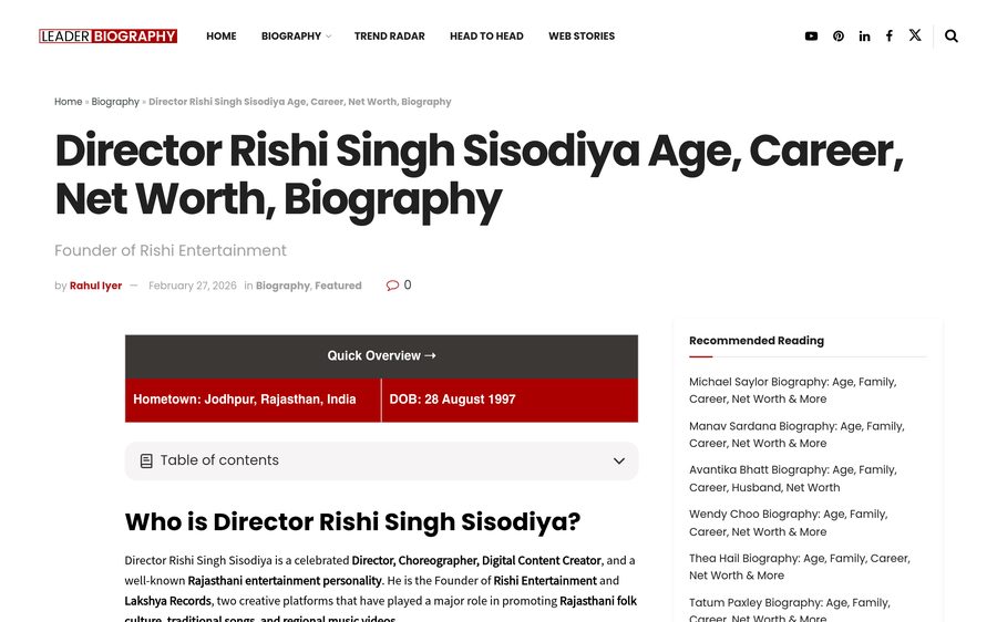 Leader Biography: Director Rishi Singh Sisodiya profile